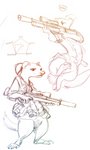 anthro belt bottomless clothed clothing fangs female gun hair ponytail ranged_weapon rifle semi-anthro solo teeth weapon oddwilds domestic_ferret mammal mustelid musteline true_musteline weasel hi_res sketch