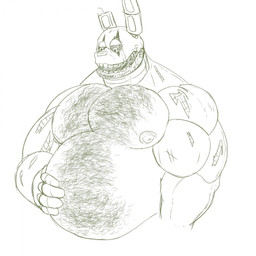 anthro belly belly_hair big_belly body_hair chest_hair hairy hand_on_belly machine male musclegut muscular muscular_arms muscular_male overweight overweight_male scar scratches solo wounded nastybluepal five_nights_at_freddy's five_nights_at_freddy's_3 scottgames springtrap_(fnaf) animatronic lagomorph leporid mammal rabbit robot hi_res