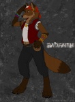 anthro badfaith bracelet clothing digitigrade dipstick_tail ear_piercing female grey_background headgear headkerchief headwear jewelry kerchief markings piercing pirate pose simple_background smile solo tail tail_markings cedarwolf