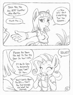 5_fingers anthro blush blush_lines clipboard clothed clothed_anthro clothed_female clothing dialogue duo eyelashes female fingers fully_clothed fully_clothed_anthro fully_clothed_female horn salon spa speech_bubble text unicorn_horn circe_(artist) friendship_is_magic hasbro my_little_pony mythology rarity_(mlp) suri_polomare_(mlp) earth_pony equid equine horse mammal mythological_creature mythological_equine pony unicorn comic english_text monochrome