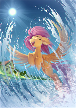 cutie_mark day detailed_background feathered_wings feathers female feral hair hooves open_mouth outside pink_hair sky smile solo sun teeth tongue wings yellow_body yellow_feathers ramiras friendship_is_magic hasbro my_little_pony mythology fluttershy_(mlp) equid equine mammal mythological_creature mythological_equine pegasus 2017 digital_media_(artwork) hi_res