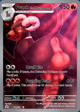 animal_genitalia animal_penis anklet anus balls big_knot big_penis bodily_fluids butt canine_genitalia canine_penis claws digitigrade erection feral fur genital_fluids genitals glowing glowing_eyes huge_penis jewelry knot knotted_penis looking_at_viewer looking_back looking_back_at_viewer male male_feral penis precum presenting presenting_anus presenting_balls presenting_hindquarters presenting_penis quadruped raised_tail sheath solo spade_tail tail tail_anus text trading_card_game vogold nintendo pokemon frank_the_houndoom_(ragnar) generation_2_pokemon generation_3_pokemon houndoom pokemon_(species) digital_media_(artwork) english_text hi_res signature url