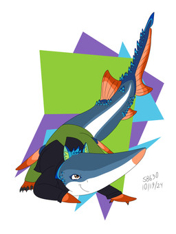 anthro black_clothing black_jacket black_topwear blue_body bottomwear brown_eyes clothing fin green_bottomwear green_clothing green_pants jacket long_snout male multicolored_body pants scale_ears scales snout solo topwear seabreeze629 seabreeze_gladius_(seabreeze629) acipenseriform aquatic chinese_paddlefish fish paddlefish recently_extinct_species 3:4 absurd_res hi_res