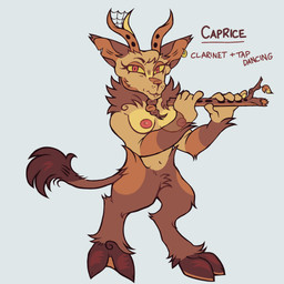 anthro breasts brown_body brown_fur fan_designs fantasy female fur hooves horn musical_instrument nipples solo wind_instrument theredlace big_blue_bubble my_singing_monsters mythology fan_character bovid caprine faun goat mammal mythological_creature satyr 1:1 hi_res