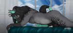 animal_genitalia animal_penis anthro balls bedroom_eyes big_balls black_hair blue_eyes blue_nails blue_nose colored_nails detailed_background ear_tuft equine_genitalia equine_penis erection flared_penis fur genitals grey_body grey_fur hair horse_tail long_hair looking_at_viewer male markings multicolored_penis nails narrowed_eyes nude penis seductive slight_smile small_antlers solo spots spotted_markings touching_hair tuft two_tone_penis fenn.perrox ronin_viltarre_(nanaki_azakee) canid canine canis deer equid equine horse hybrid mammal wolf 2025 absurd_res hi_res