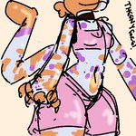 bra clothed clothing female fur orange_stripes pink_clothing purple_spots solo sports_bra spots standing stripes underwear white_body white_fur theenyface cally_(theenyface) calico_cat domestic_cat felid feline felis mammal 1:1