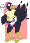 anthro bodily_fluids clean_diaper clothed clothing diaper embarrassed male solo surprise sweat sweatdrop text wearing_diaper worried heyitsjaq gambit gambit_(the_corvid) avian bird corvid oscine passerine english_text hi_res