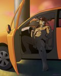 anthro antlers athletic athletic_anthro athletic_male balls big_penis car erection foreskin genitals horn humanoid_genitalia humanoid_penis inside_car inside_vehicle long_penis looking_at_viewer male nude open_door penis redneck solo sunset tattoo truck trucker_hat vehicle mobilemutt deer mammal 4:5 hi_res