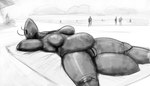 anthro beach breasts featureless_breasts female genitals nude overweight overweight_female pussy solo sunbathing doctordj mel_(bigchallenges) ant arthropod hymenopteran insect hi_res monochrome