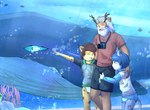 anthro aquarium camera clothed clothing diaper gesture group hand_gesture hoodie kemono male pointing scared topwear trio vivarium wearing_diaper luce_bontemps cetacean deer felid feline leopard lynx mammal marine pantherine hi_res