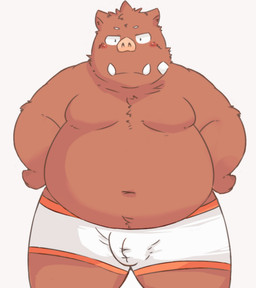 anthro belly blush bulge clothed clothing humanoid_hands male moobs navel overweight overweight_anthro overweight_male simple_background solo topless tusks underwear 96tning mammal suid suine sus_(pig) wild_boar 2015