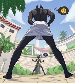 5_fingers anthro biped black_body black_fur bottomwear breasts clothed clothed_anthro clothed_female clothing cloud day duo egyptian egyptian_clothing emoji female fingers fisheye_lens front_view fully_clothed fully_clothed_anthro fully_clothed_female fur kemono male outside rear_view sky smile standing teeth tongue topwear towel wet nulia elmouti tarahe canid canine domestic_cat felid feline felis mammal 2026 digital_drawing_(artwork) digital_media_(artwork) hi_res