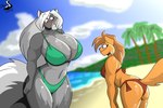 anthro beach bikini blush breasts clothing female seaside solo swimwear two-piece_swimsuit chrisandcompany kelsey_sienna neve_vecat domestic_cat felid feline felis mammal mephitid skunk 3:2 hi_res