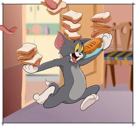 anthro bread building carrying_another chair food furniture happy holding_object house male on_model smile solo tongue tongue_out atori metro-goldwyn-mayer tom_and_jerry thomas_cat domestic_cat felid feline felis mammal