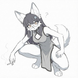 accessory anthro asian_clothing blue_hair chinese_clothing chinese_dress clothing crouching dress east_asian_clothing female fur grey_clothing hair hair_accessory hairpin long_hair smoke solo tail white_body white_fur white_tail yellow_eyes eneki_sei animal_humanoid canid canid_humanoid canine canine_humanoid canis humanoid mammal mammal_humanoid wolf wolf_humanoid 1:1