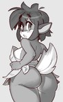 anthro big_butt breasts butt butt_focus female looking_back medium_breasts rear_view side_boob solo thick_thighs wide_hips wamudraws activision spyro_the_dragon elora faun_(spyro) 2020 greyscale monochrome