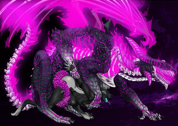4_arms abdominal_bulge anal anal_penetration anthro anthro_on_feral anthro_penetrated bestiality big_penis bone dominant double_penetration duo feral feral_penetrating feral_penetrating_anthro forced from_behind_position genitals glowing glowing_body glowing_wings horn huge_penis larger_dom living_penis long_penis looking_pleasured male male/male multi_arm multi_eye multi_genitalia multi_limb multi_penis nubbed_penis open_mouth penetration penis penis_coiling penis_snake prehensile_penis purple_magic purple_penis questionable_consent sex shocked side_view size_difference skeleton unusual_anatomy unusual_genitalia unusual_penis wings shack_(artist) mythology corinoch canid canine canis dracolich dragon lich mammal mythological_creature mythological_scalie reptile scalie snake undead wolf absurd_res hi_res