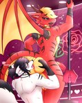 anal anthro black_hair blush body_wraps butt butt_grab detailed_backgroundred_eyes dialogue dragon_tail dragon_wings duo erection eyewear fluffy glasses hair hand_on_butt horn internal_rimming licking male male/male nude nude_anthro oral pole red_body rimming rimming_male scales sex spiked_back spiked_tail spikes spikes_(anatomy) spread_butt spreading stripes stripper stripper_pole tail tongue white_body wings yellow_body yellow_eyes sulldfox mythology barebone sull_(sulldfox) dragon felid hybrid mammal mythological_creature mythological_scalie pantherine scalie tiger absurd_res hi_res