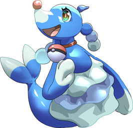 after_transformation collar feral gender_transformation mtf_transformation open_mouth pokeball pokeball_collar simple_background smile transformation white_background nexusthelife nintendo pokemon brionne generation_7_pokemon pokemon_(species) absurd_res hi_res
