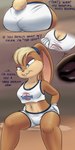 1:2 2021 absurd_res anthro breast_vore breasts butt butt_smother clothed clothing dialogue digital_media_(artwork) english_text extreme_size_difference facesitting female female_pred fully_inside gloves group hair handwear hi_res izzyrain lagomorph leporid lola_bunny long_ears looney_tunes mammal navel nipple_fetish nipple_play nipple_vore nipples rabbit sitting sitting_on_another size_difference smothering solo_focus text vore warner_brothers whole_body_titfuck