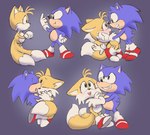 2_tails anthro clothing cuddling duo footwear male multi_tail pronounced_browridge shoes tail dokudrinker sega sonic_the_hedgehog_(series) miles_prower sonic_the_hedgehog canid canine eulipotyphlan fox hedgehog mammal 2022 hi_res