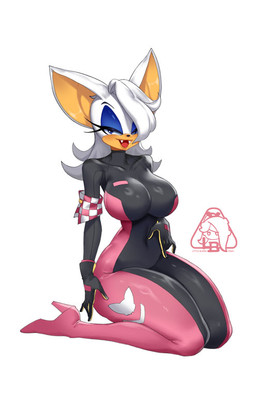 anthro big_breasts blue_eyes bodysuit breasts clothing eyebrows eyelashes eyeshadow fangs female gloves handwear kneeling makeup open_mouth skinsuit solo tan_body teeth thick_thighs tight_clothing little1234blood sega sonic_the_hedgehog_(series) mormoopia_rouge_(bigdad) rouge_the_bat bat mammal 2025