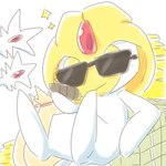 ambiguous_gender cigar eyewear feral looking_at_viewer multicolored_body simple_background solo sparkles sunglasses two_tone_body white_background white_body yellow_body chaba nintendo pokemon generation_4_pokemon legendary_pokemon pokemon_(species) uxie 1:1 2020 hi_res