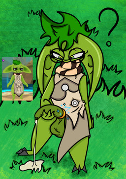 balls bodily_fluids clothing cum eyewear genital_fluids genitals glasses grass green_body green_hair hair holding_penis long_ears male penis plant scarf solo tabard redspice atlyss goblin imp_(atlyss) absurd_res hi_res
