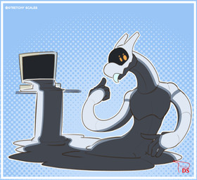 anthro blue_background blue_tongue computer computer_screen dotted_background elastic_body electronics flowing glistening glistening_body glowing glowing_eyes gradient_background grey_body latex latex_transformation liquid liquid_latex looking_at_viewer machine male malleable_body melting multicolored_body oozing orange_eyes pattern_background puddle simple_background slime solo stretching stretchy synthetic tongue tongue_out transformation visor_eyes white_body digitalscales mythology digi_(digitalscales) android animate_inanimate dragon goo_creature living_latex lizard mythological_creature mythological_scalie reptile robot scalie synth_(vader-san) absurd_res colored_sketch hi_res sketch