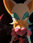 anthro blep breasts clothing eyeshadow female fur looking_at_viewer makeup simple_background solo tan_body tan_skin tongue tongue_out white_body white_fur wings pachirisus sega sonic_the_hedgehog_(series) rouge_the_bat bat mammal hi_res