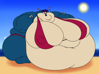 beach belly big_belly big_breasts big_butt big_nipples blush breasts butt chubby_cheeks claws clothing double_chin double_v_sign female gesture hair hand_gesture happy heart_symbol huge_belly huge_breasts huge_butt huge_nipples hyper hyper_belly lips love_handles makeup mascara morbidly_obese morbidly_obese_female morbidly_obese_humanoid nipple_outline nipples obese obese_female obese_humanoid outside overweight overweight_female overweight_humanoid purple_hair purple_lips sand sea seaside solo sun swimwear thick_arms thick_thighs two-piece_swimsuit v_sign water batspid2 nintendo pokemon generation_1_pokemon humanoid pokemon_(species) snorlax 2021 4:3 digital_drawing_(artwork) digital_media_(artwork) flat_colors full-length_portrait hi_res portrait signature