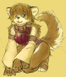 anthro biped breasts collar cross female kneeling pose solo tail myojinius canid canine mammal digital_media_(artwork) oekaki
