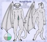 animal_genitalia anthro butt claws erection genital_slit genitals male muscular muscular_anthro muscular_male nude penis presenting short solo tail text warrior white_body wings blueroses mythology raelgil_sjachi dragon kobold mythological_creature mythological_scalie scalie english_text hi_res model_sheet