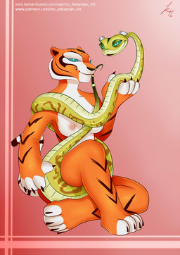 anthro breasts coiling duo female feral hypnosis hypnotic_eyes looking_at_viewer mind_control nipples nude sitting submissive submissive_anthro submissive_female deepspace_(artist) dreamworks kung_fu_panda master_tigress master_viper felid mammal pantherine reptile scalie snake tiger viper hi_res