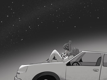 anthro bottomwear car clothed clothing denim denim_bottomwear denim_clothing duo jeans landscape lying lying_on_car male male/male milky_way night on_back pants star vehicle otterashe chase_(otterwolfashe) nate_(otterwolfashe) bird_dog canid canine canis dobermann domestic_dog hunting_dog labrador mammal pinscher retriever absurd_res hi_res monochrome story