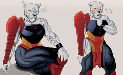 5_fingers amber_eyes anthro arm_armor armor bare_shoulders bent_arm bent_leg big_muscles black_armor black_bottomwear black_breastplate black_clothing black_cuffs black_nose black_pants black_sclera blush blushing_profusely bottomwear bottomwear_pull breastplate chin_tuft claws clothed clothed_anthro clothed_female clothing clothing_pull crossed_legs cuffs_(clothing) ears_down embarrassed facial_tuft female finger_claws fingers fully_clothed fully_clothed_anthro fully_clothed_female fur fur_tuft glistening glistening_bottomwear glistening_clothing glistening_eyes glistening_pants greaves grey_background half-closed_eyes hand_on_knee hand_on_leg hand_on_own_knee hand_on_own_leg humanoid_hands iris light_body light_fur loincloth looking_at_viewer monotone_body monotone_fur motion_lines mouth_closed multicolored_bottomwear multicolored_clothing multicolored_loincloth muscular muscular_anthro muscular_arms muscular_female muscular_legs muscular_sub muscular_thighs narrowed_eyes open_mouth pants pants_pull partially_clothed partially_clothed_anthro partially_clothed_female pink_blush pivoted_ears pointy_ears prick_ears pupils question_mark red_armor shadow sharp_teeth simple_background sitting snout solo standing submissive submissive_anthro submissive_female teeth thick_neck three-quarter_view tuft two_tone_bottomwear two_tone_clothing two_tone_loincloth undressing vein veiny_arms veiny_muscles white_body white_claws white_ears white_fur wide_hipped_anthro wide_hipped_female wide_hips aspirantpill image_comics invincible_(image_comics) thokk's_daughter felid lion mammal pantherine 2025 digital_drawing_(artwork) digital_media_(artwork) hi_res sequence