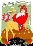 advertisement alcohol anthro apron beer bent_arm bent_legs beverage big_breasts breasts breasts_on_lap burger caption cleavage clothed clothing element_drop_shadow extended_arm female food foot_over_edge footwear fries hair high_heels holding_object holding_tray huge_breasts hyper hyper_breasts intense_stutter kalya knock-kneed leg_over_edge logo multicolored_body on_food over_edge pink_nose red_clothing red_hair serving serving_alcohol serving_beverage serving_food serving_tray shoes sitting sitting_on_food smile solo stuttering stylized_text text text_drop_shadow tray tucked_arm two_tone_body waiter tamboribora domestic_ferret mammal mustelid musteline true_musteline weasel digital_media_(artwork) english_text hi_res