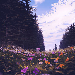 2_horns ambiguous_gender cloud feral flower flower_field forest fur grass horn outside plant quadruped sky solo tree white_body white_fur itsdanfango olive_(itsdanfango) arthropod bovid butterfly caprine goat insect lepidopteran mammal 1:1 2018 hi_res