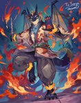 anthro clothing costume dancing fire hinokami_kagura knife male pawpads ritual sun_breathing sun_dragon tanto wings nasuno_posi demon_slayer kimetsu_no_yaiba mythology skeb teryx solaris teryx_commodore dragon mythological_creature mythological_scalie scalie hi_res