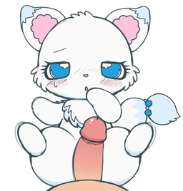 accessory anthro aroused blue_eyes blue_markings blush bodily_fluids chest_tuft chibi dipstick_ears dipstick_tail disembodied_penis duo ear_markings ear_tuft erection faceless_character faceless_human faceless_male female fluffy fluffy_tail fur furgonomics genitals humanoid_genitalia imminent_sex looking_at_viewer male male/female markings multicolored_ears penis semi-anthro sweat tail tail_accessory tail_markings tailband tuft white_body white_fur azuo jewelpet sanrio sega sega_fave larimar_(jewelpet) arctic_fox canid canine fox human mammal true_fox 2026 digital_media_(artwork) hi_res