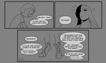 abigrock adult_swim animal_humanoid anthro cartoon_network clothing comic dialogue duo ells english_text fan_character feet female floppy_ears foot_focus footwear grey_background greyscale hi_res humanoid interspecies kneeling lagomorph lagomorph_humanoid male male/female mammal mammal_humanoid monochrome morty_smith multicolored_body rick_and_morty shirt shoe_fetish shoes simple_background size_difference tank_top text topwear