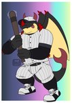 anthro baseball_uniform clothing hat headgear headwear male possession solo sportswear uniform nokucroc mythology dragon mythological_creature mythological_scalie scalie absurd_res hi_res