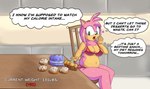 anthro belly bloated breasts cake chair clothing dessert doughnut eating eyelashes female food furniture gluttony kitchen muffin muffin_top navel pastry pink_body sitting slightly_chubby solo stuffing swimwear table tail text two-piece_swimsuit weight_gain weight_gain_drive allola1101 sega sonic_the_hedgehog_(series) amy_rose eulipotyphlan hedgehog mammal 2024 digital_drawing_(artwork) digital_media_(artwork) english_text hi_res