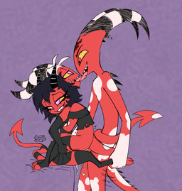anthro bisexual bite biting_lip biting_own_lip black_bottomwear black_clothing black_hair black_horn black_legwear black_skirt black_thigh_highs black_topwear bottomwear clothed clothed/nude clothing crossdressing eye_contact female french_kissing group group_sex hair horn humanoid_on_humanoid humanoid_penetrated humanoid_penetrating humanoid_penetrating_humanoid kissing legwear looking_at_another male male/female male/male male_penetrating nude penetration pink_eyes pink_tongue red_arms red_body red_eyes red_skin red_tail self_bite sex skirt tail teeth thigh_highs threesome tongue topwear trio white_arms white_hair white_horn white_tail soulcentinel hellaverse helluva_boss blitzo_(helluva_boss) millie_(helluva_boss) moxxie_(helluva_boss) demon demon_humanoid humanoid imp 2023