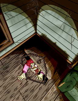 anthro anthrofied blood bodily_fluids chain clothed clothing creepy detailed_background female hair high-angle_view night nightmare_fuel no_pupils open_mouth pajamas possession red_hair solo spider_web teeth tongue torn_clothing white_body white_eyes wounded young young_anthro young_female zooshi evil_dead friendship_is_magic hasbro my_little_pony apple_bloom_(mlp) equid equine horse mammal pony undead zombie 2025 absurd_res hi_res