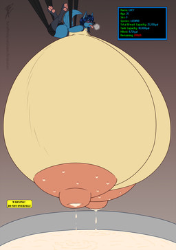 anthro areola arms_tied bdsm big_breasts big_butt black_body black_fur blue_body blue_fur blue_hair bodily_fluids bondage bound breasts breath butt excessive_lactation feet female fur hair hanging_breasts huge_breasts hyper hyper_breasts lactating long_tail milk milk_drip multicolored_body multicolored_fur nipples panting pawpads purple_eyes restraints rope rope_bondage solo suspension tail tan_body tan_fur tongue tongue_out vat warning_sign brasslion nintendo pokemon lucy_(brasslion) generation_4_pokemon lucario pokemon_(species) 2020 absurd_res hi_res