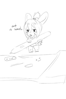 chibi drawing drawing_tablet hair holding_object male micro simple_background solo standing text eepsoft ley_(eepsoft) lagomorph leporid mammal rabbit 2:3 absurd_res english_text hi_res monochrome