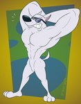 abstract_background anthro bulge casual_nudity eyewear featureless_crotch flexing fur hands_behind_head male muscular smug solo sunglasses top_heavy white_body white_fur gavanzude tiny_toon_adventures warner_brothers arnold_the_pit_bull canid canine canis domestic_dog mammal pit_bull alternate_version_at_paywall digital_drawing_(artwork) digital_media_(artwork) hi_res signature