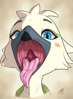 anthro blue_eyes looking_at_viewer male mouth_shot open_mouth shota simple_background solo tongue tongue_out wet young young_male weldanys nintendo the_legend_of_zelda tulin_(tloz) avian bird rito 2025 digital_media_(artwork) hi_res