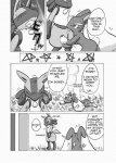 anthro anthrofied canid canine comic dialogue digital_media_(artwork) duo english_text female fur generation_4_pokemon greyscale kurohane_karasu lagomorph licking lopunny lucario male male/female mammal monochrome nintendo oral pain_stars pokemon pokemon_(species) pokemorph tail text tongue tongue_out